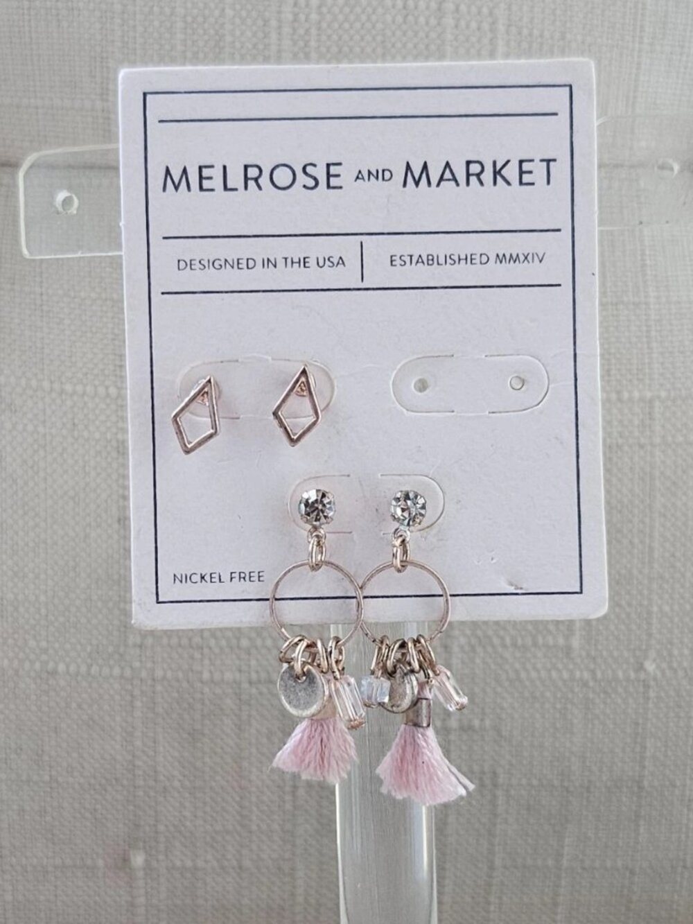 Melrose and Market Earrings Stud & Drop Down Nickle Free Fashion Jewelry Set of2